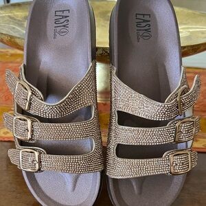 Easy USA-NWB - Women's Rhinestone Sandals - Rose Gold